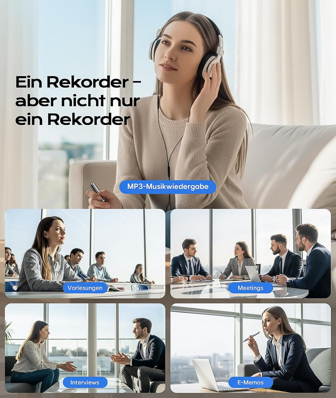 72GB Digitales Diktiergerät mit USB-C, 1800h Speicher Aufnahmegerät 72 GB, 72 GB