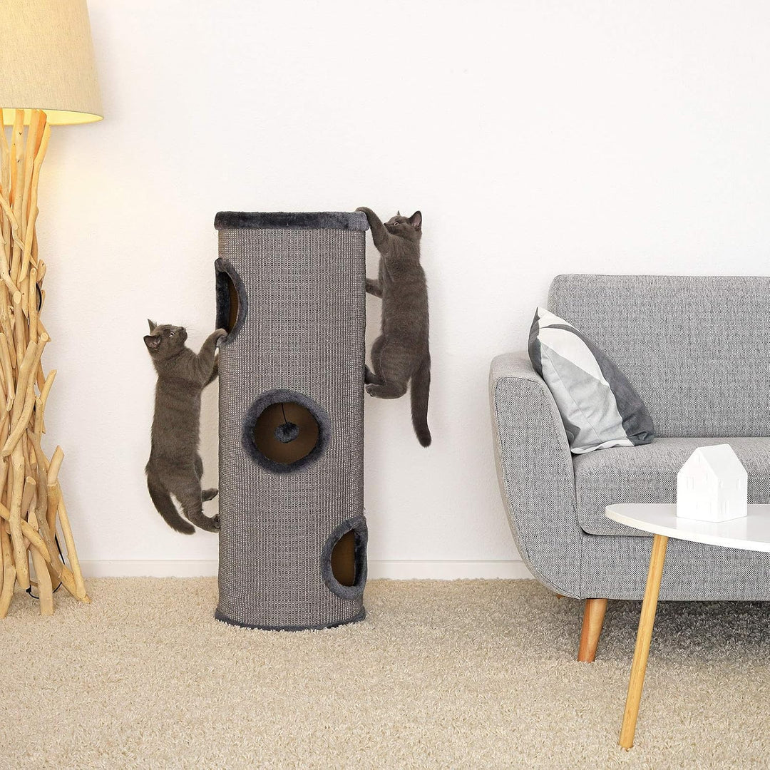 lionto Kratztonne aus Sisal mit Spielball &amp; Plüschrand, Höhe 100 cm, Stabiler Kratzbaum für kleine &amp;