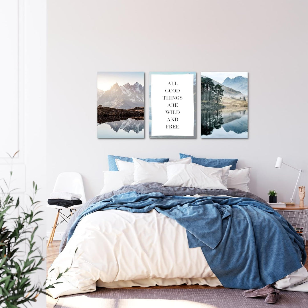 Novart Bilder Set See Berge - Kein Extra Rahmen benötigt - Wandbilder für Wohnzimmer Schlafzimmer -