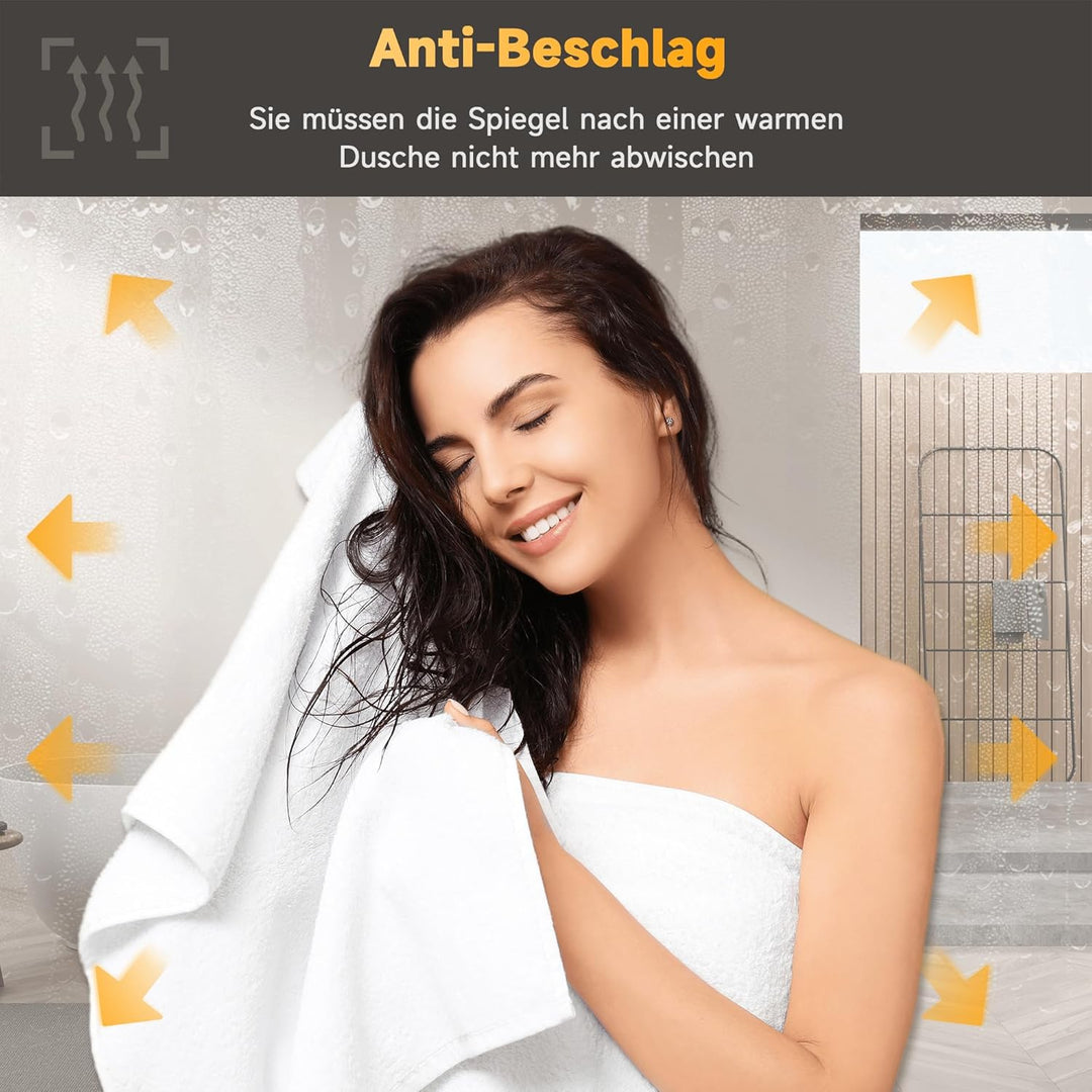 SONNI LED Badspiegel 50x70cm + 50cm Ablage, Touch Badezimmerspiegel mit Beleuchtung, 3 Lichtfarben,