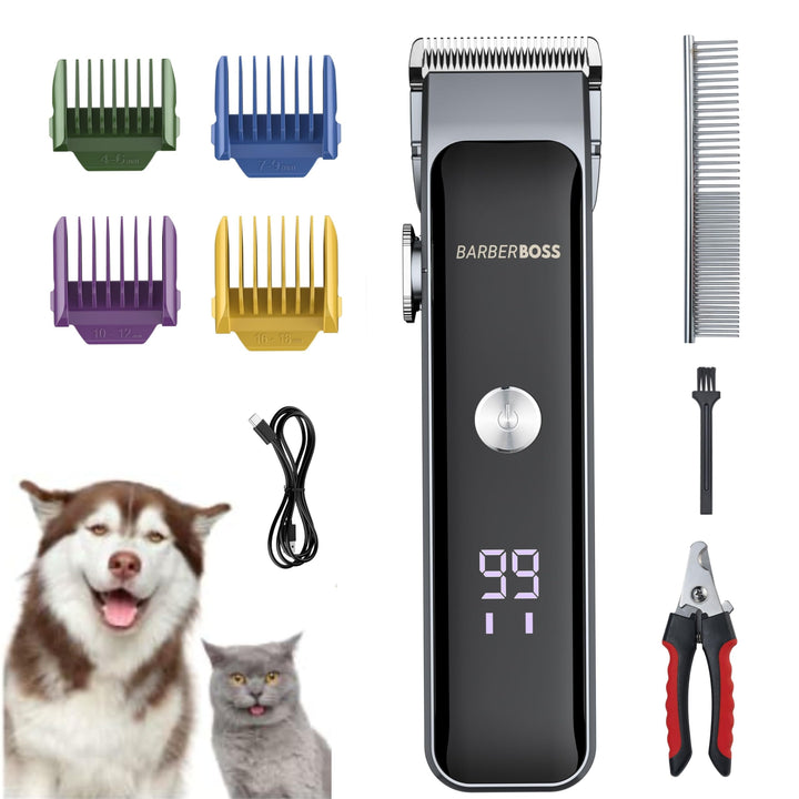 BarberBoss Kabelloses Fellpflegeset für Hunde und Katzen, leises Haarschneidegerät für dickes und ma