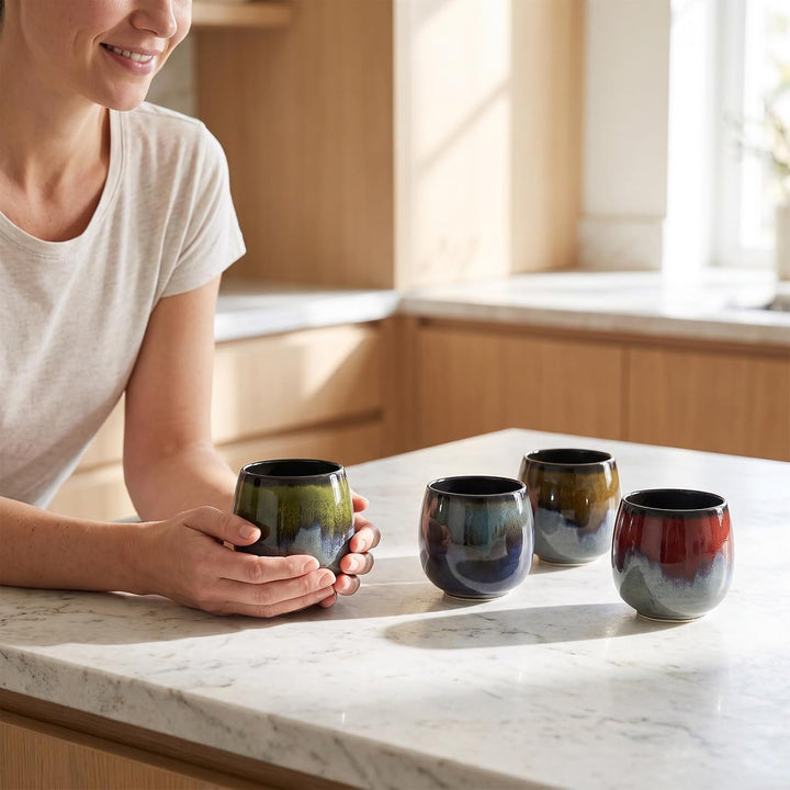 Espressotassen 4er Set, 80 ml Espressobecher, Reaktivglasur
