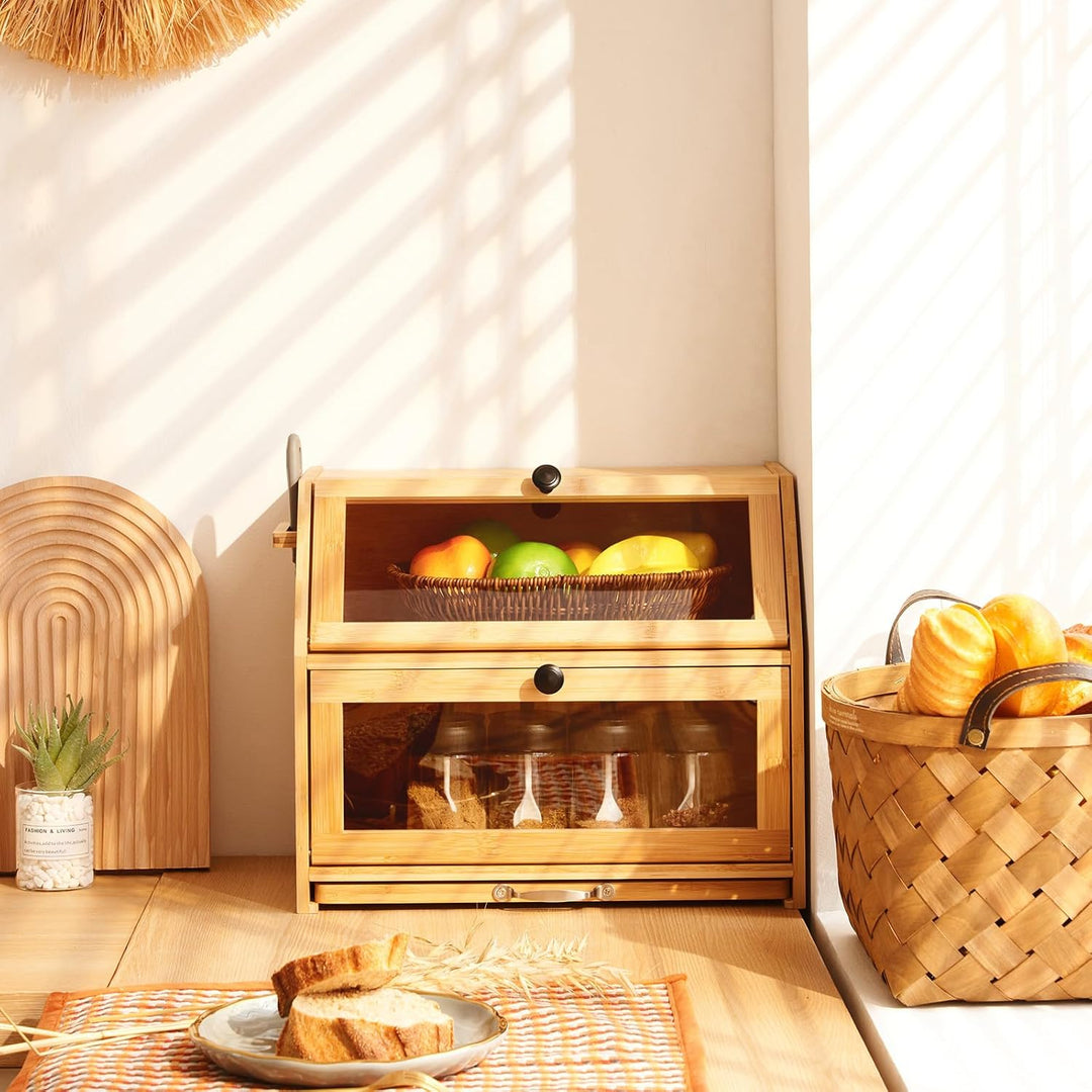 YOUDENOVA Brotkasten Bambus Eco Brotbox Brotkorb mit Schneidebrett Aufbewahrungsbox Küche Brotaufbew