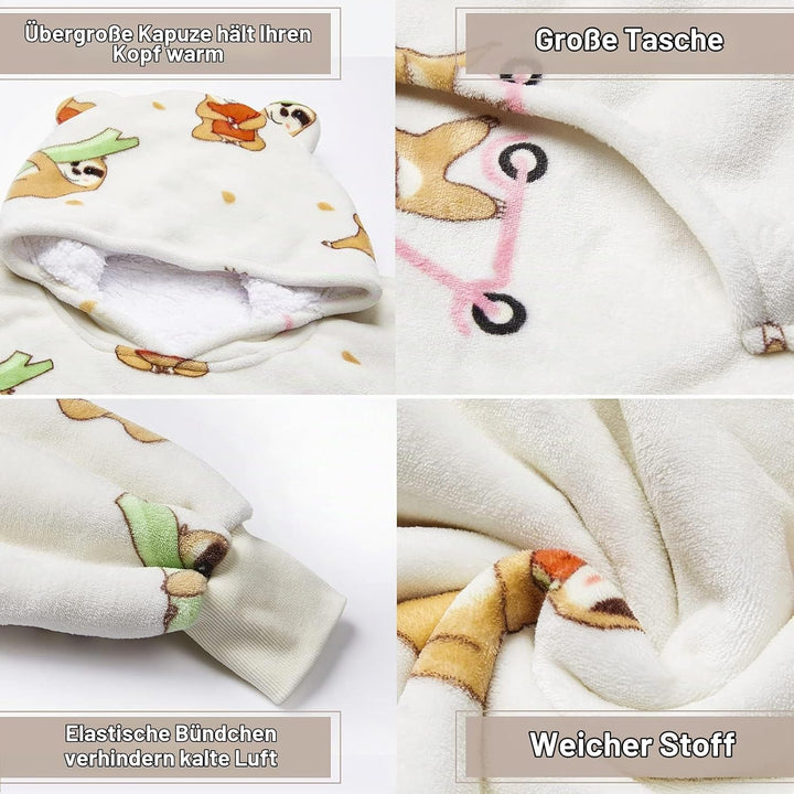 THREE POODLE Decken Hoodie Damen, Oversize Hoodie Decken Pullover Kuschelpullover für Damen Herren K