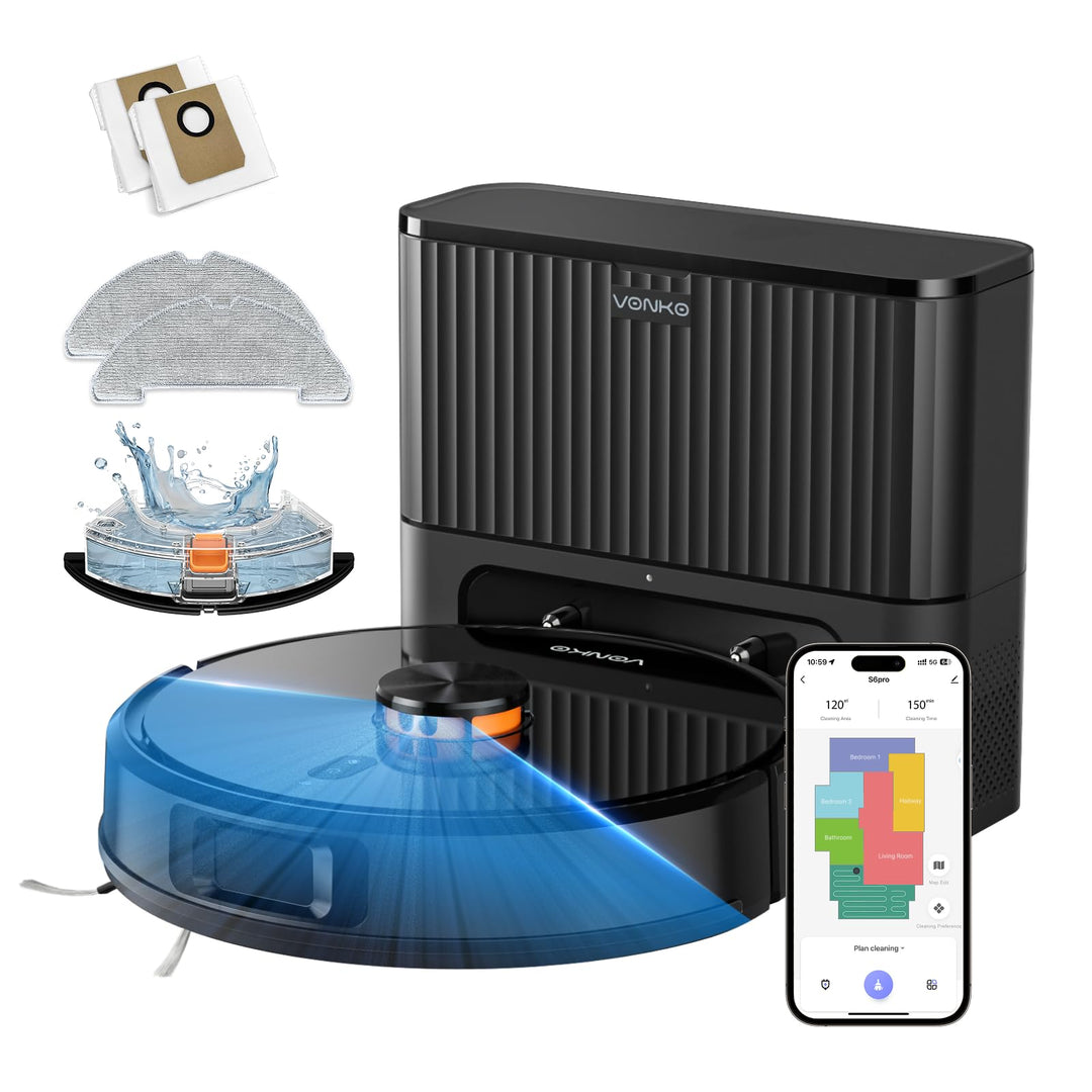VONKO S6 Pro Saugroboter mit Wischfunktion und Absaugstation, 8000Pa Saugkraft,LiDAR 2.0 Laser Navig