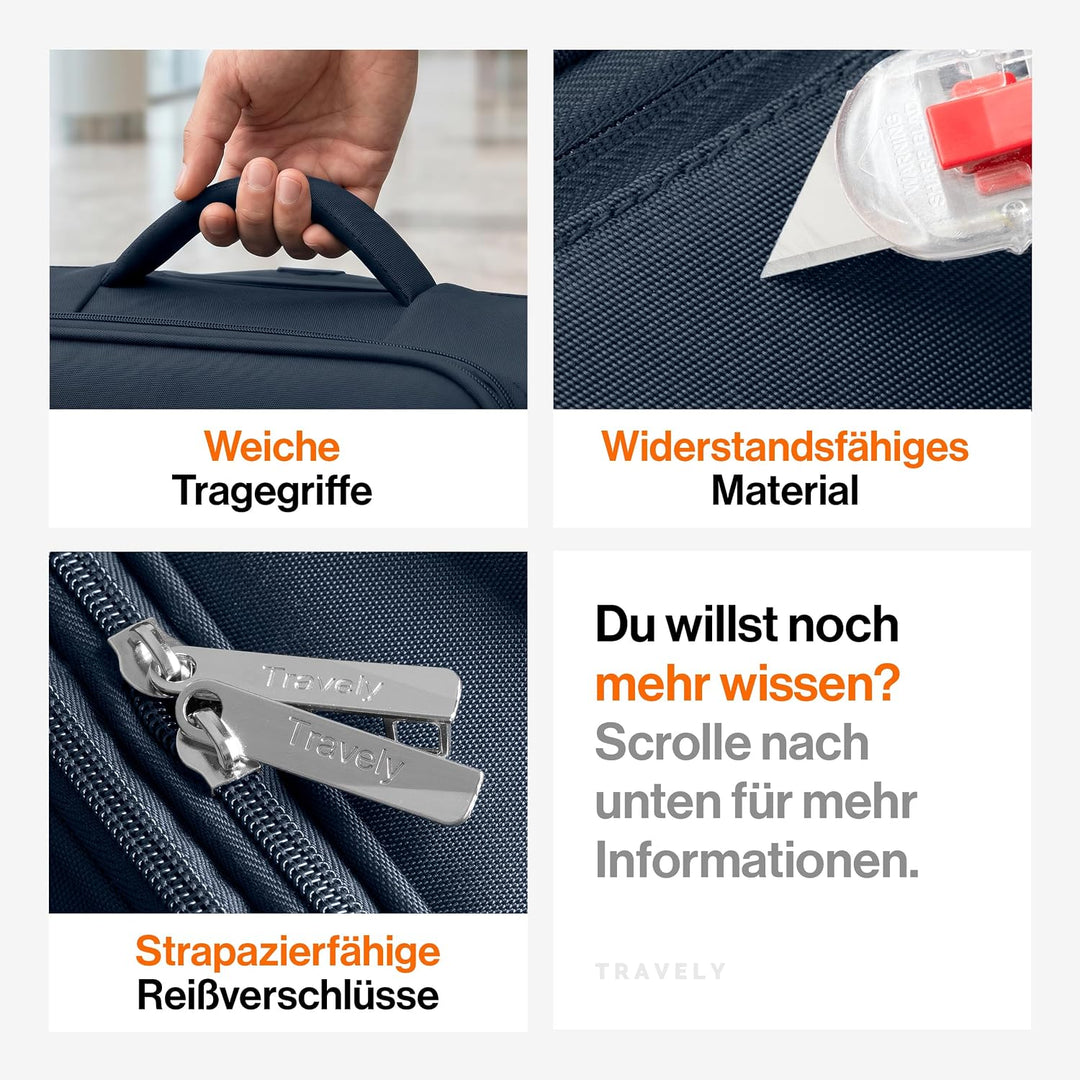 Travely Stoffkoffer L - Koffer mittelgross mit 4 Rollen und TSA Zahlenschloss - weichter Weichschale