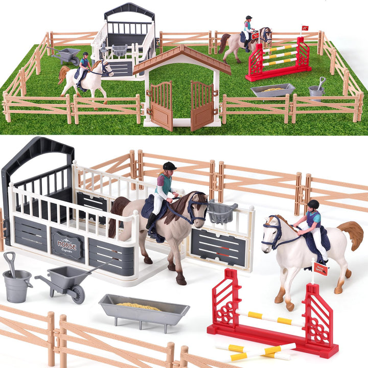 Tacobear Pferde Spielzeug Horse Spielset Pferdekoppel Pferdestall Hindernisse Pferdefiguren Sammelfi