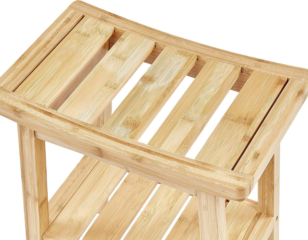 Beliani Bad Beistelltisch Hocker mit Ablage Bambusholz Hellbraun 39x25 cm modern Tremont