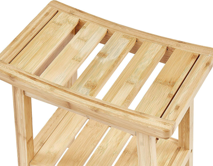 Beliani Bad Beistelltisch Hocker mit Ablage Bambusholz Hellbraun 39x25 cm modern Tremont
