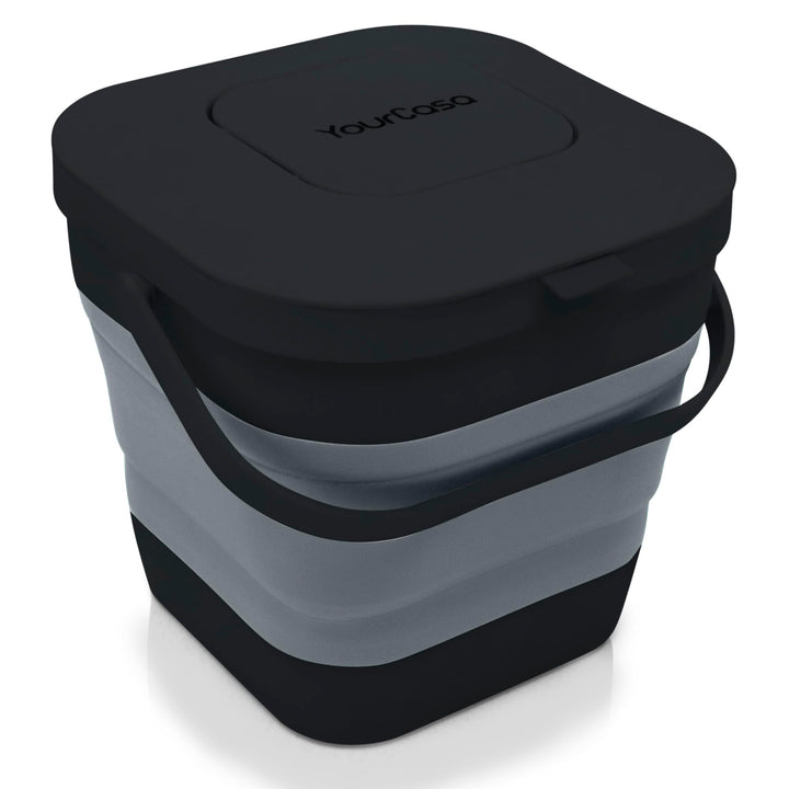 YourCasa® Faltbarer Biomülleimer 4L - kompakter Bio Mülleimer mit geruchsdichtem Aktivkohlefilter-De