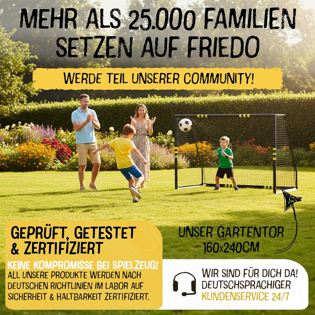 FRIEDO Pop-up Fussballtor Kinder inkl Tragetasche I 120x90cm-150x240cm I EN71 &amp; CE-geprüft I Rostfre