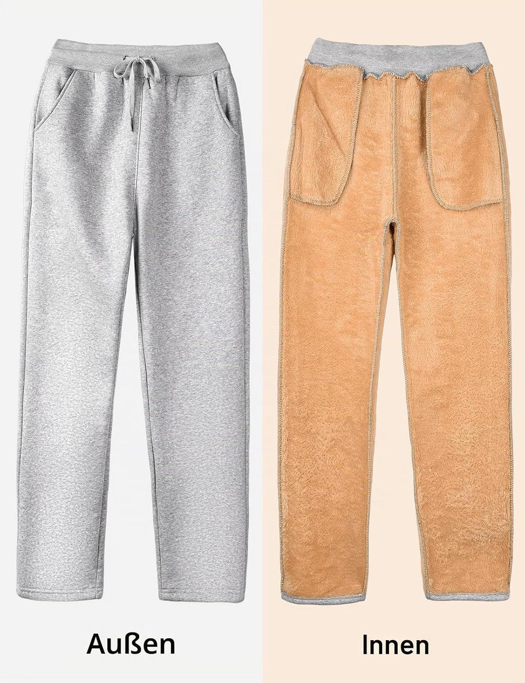 Damen Warme Jogginghose Thermo Fleece Gefütterte Winter Hosen Lamm Plüsch Kordelzug Sweathose mit Ta