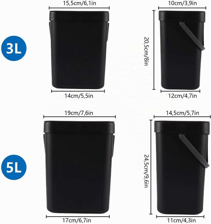 Küche Bioabfallbehälter, 2 Stück Set (3L + 5L), Kunststoff Küche Kompostbehälter mit Deckel hängen,