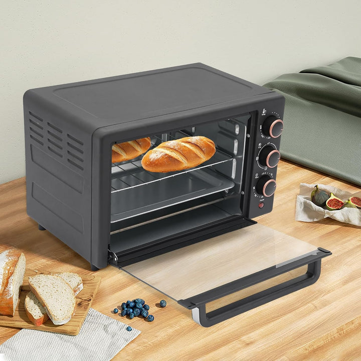 22 L Minibackofen, Klein mini Backofen mit Grillpfanne &amp; Grillrost, 1000 W, 60Mins Timer, Pizza-Ofen