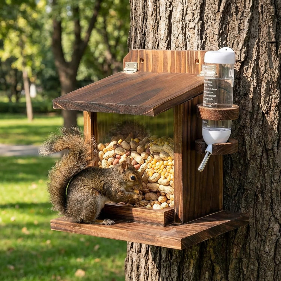 Eichhörnchen-Futterspender für draussen am Baum, Holz-Eichhörnchen-Picknick-Tisch-Futterspender für
