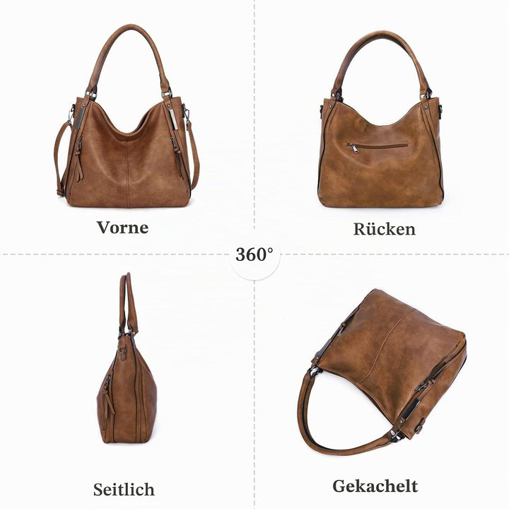FANDARE Grosse Handtasche, Damen, Schultertaschen, PU-Leder, wasserdicht, für Einkäufe, Party, Schul