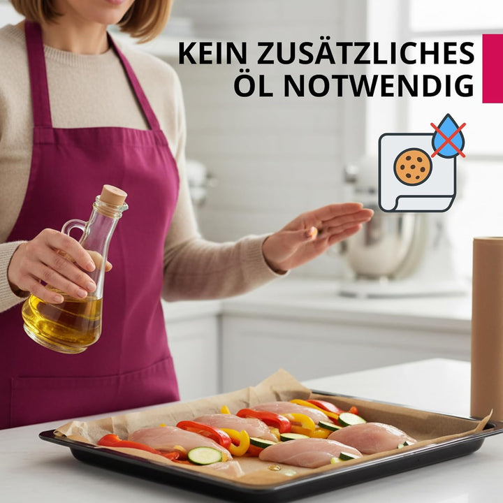 SULENO Backpapier Rolle, 38 cm x 100 m, 100 m - 1 Rolle | Antihaftbeschichtet, Hitzebeständig bis 22
