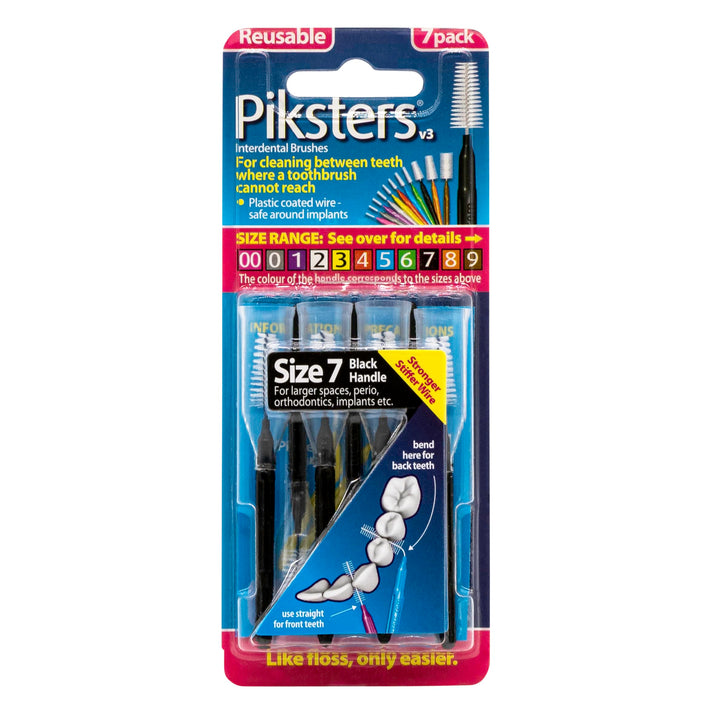 Piksters Interdentalbürsten Grösse 7, schwarz, 1,1 mm, 2er Pack (2 x 7 Stück) 1 count (Pack of 1) Sc