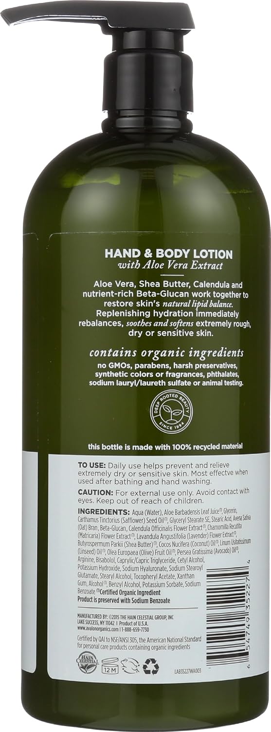 Avalon Organics Hand and Body Lotion Aloe Unscented - 32 fl oz