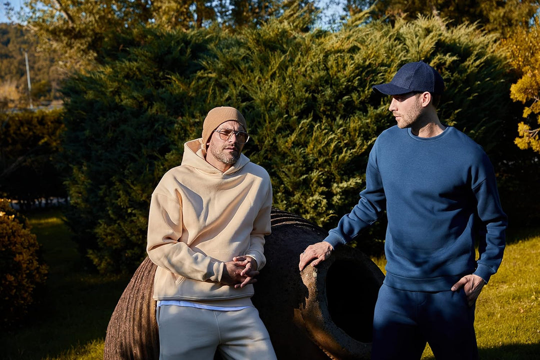 Leif Nelson Oversize Pullover Baumwolle mit Rundhalskragen schwarzer Männer Pulli Sweatshirt Langarm