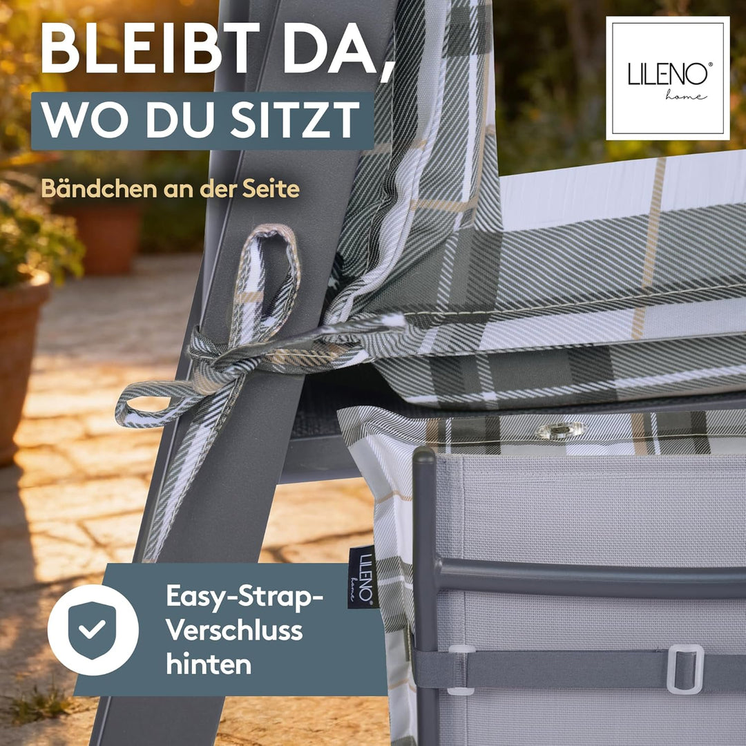 LILENO HOME Gartenstuhl Auflagen als [2er Set - Hochlehner] in Karo Grau Y - Bequeme Liegen als Sitz