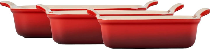 Le Creuset Steingut-Heritage-Set, rechteckig, 3 Stück, Kirschrot Kirsche, Kirsche