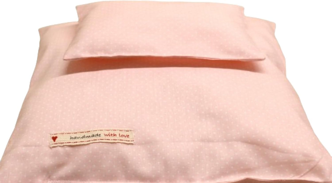 Puppenbettzeug Mäusekind, Bettwäsche bestickt, für Puppen