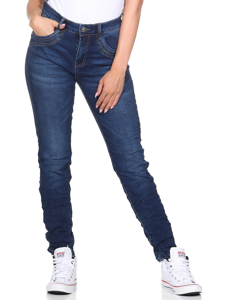 Karostar Denim Hose Sweat Design Jogginghose Boyfriend Jeanshose Stretchjeans Kordelzug 89 36W Dunke