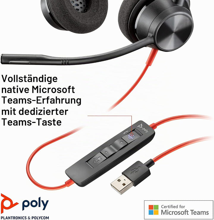 Plantronics – Blackwire 3320 USB-A (Poly) – kabelgebundenes Zwei-Ohr Headset (Stereo) mit Mikrofonar