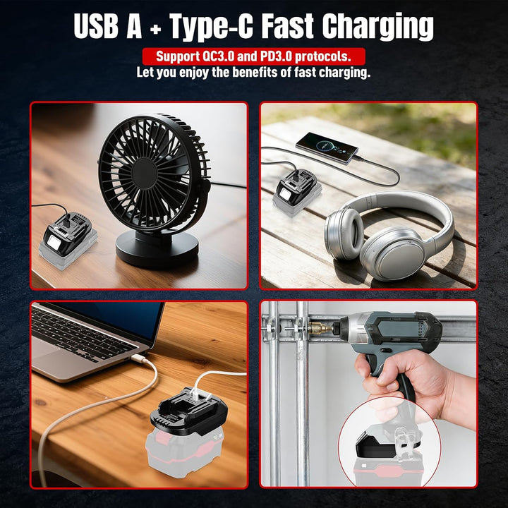 Akkuadapter für Parkside zu für Makita,Konverter mit USB Batterieadapter