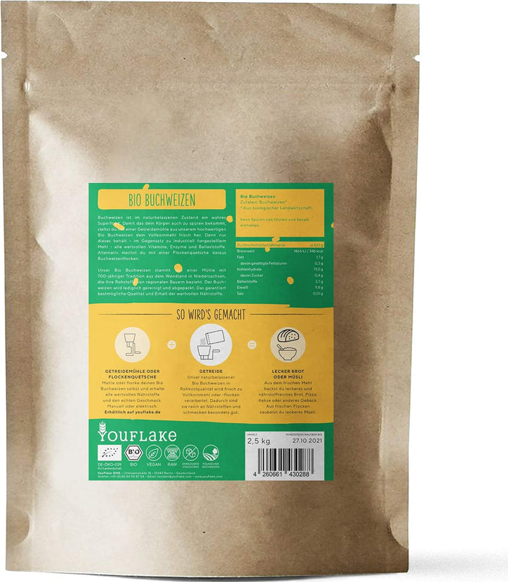 KoMo KoMoMio weiss mit Kork-Trichter + 2,5 kg Bio Buchweizen | Made in Austria | Edelkorund und Kera