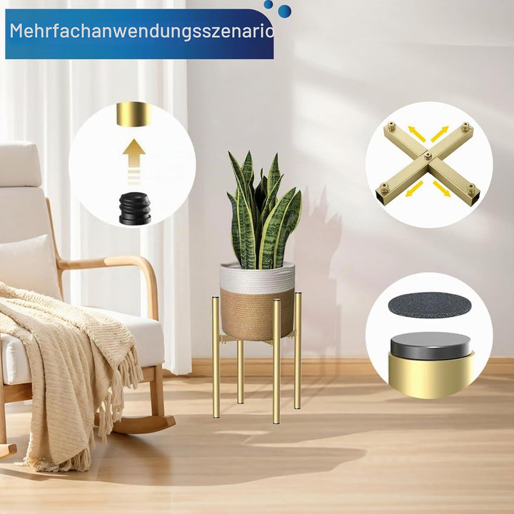 2pcs Verstellbarer Pflanzenständer aus Metall Gold, 21cm-35cm Blumenständer Plant Stand, Blumenständ