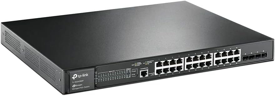 TP-Link TL-SG3428MP 28-Port Gigabit L2+ Managed Switch mit 24 PoE+ Ports, Schwarz, v2.0 &amp; OC200 Omad