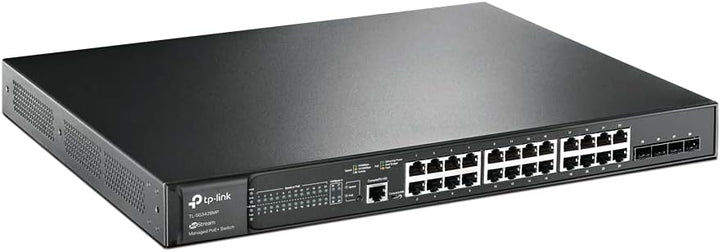 TP-Link TL-SG3428MP 28-Port Gigabit L2+ Managed Switch mit 24 PoE+ Ports, Schwarz, v2.0 &amp; OC200 Omad