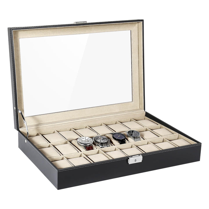 Uten Uhrenkasten 24 Uhren, Uhrenbox Herren Aufbewahrungsbox mit Metallschloss, Schlüssel und herausn