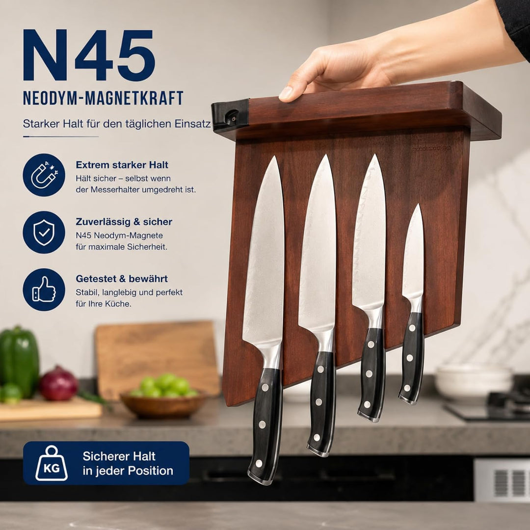 Magnetischer Messerblock ohne Messer aus Akazienholz, doppelseitiger Messerhalter mit starkem Neodym