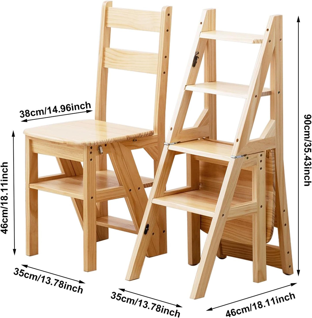 3-in-1 Holz Tritthocker Klappbar, 4 Stufen Leiterstuhl Multifunktionaler Klapptritt als Hocker &amp; Lei