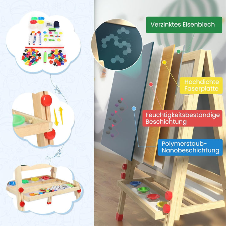 Dripex Kinder Tafel Holz Kindertafel Malerei Holztafel Doppelseitige Kreidetafel und Whiteboard Höhe