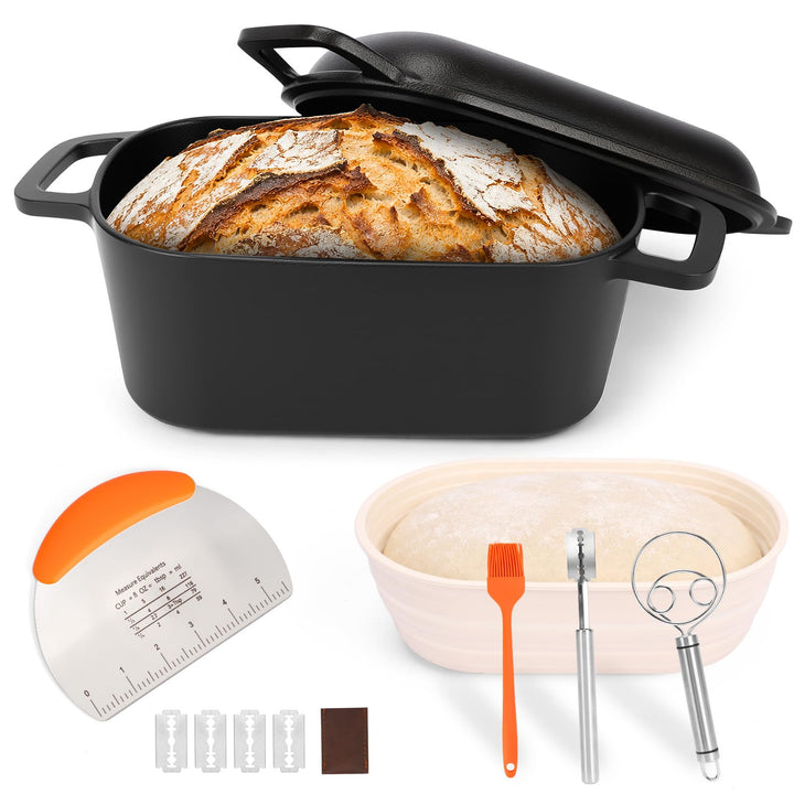 Gusseisen Topf Brot Backen 35cm, Robuste Brotbackform mit Deckel, Gusseisentopf Brotform, Idealer Br
