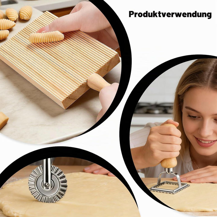 9 Stück NudelherstellungsSet:Effizientes Nudelherstellungs Set mit Nudelhölzern,GnocchiBrett,Teigsch