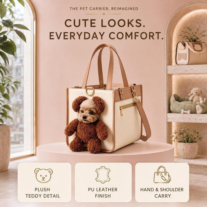 Teddy Tragetasche für Hunde und Katzen - 2 in 1 Multifunktionale Haustier Handtasche mit Plüsch pelz