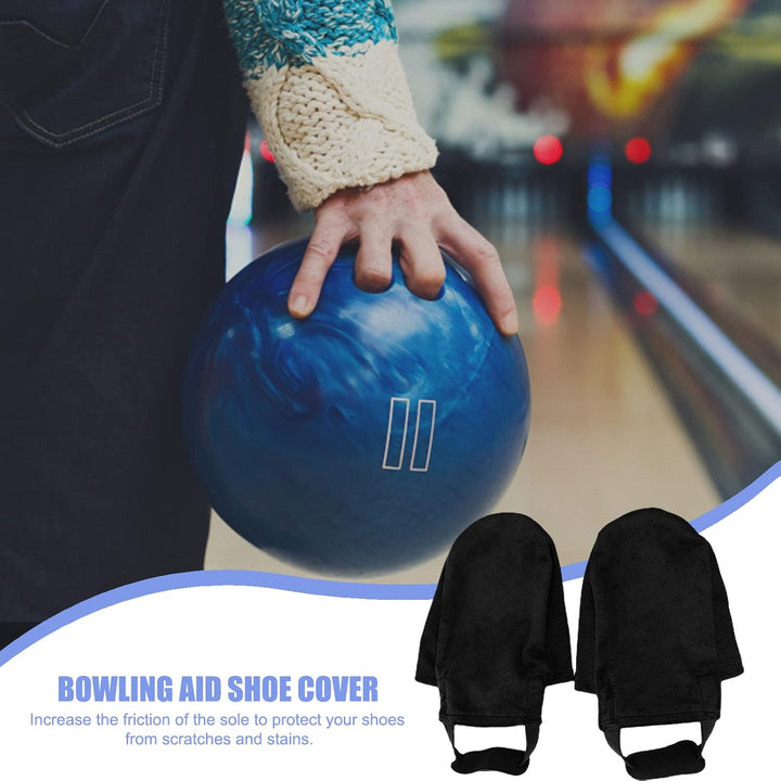 5 Bowling-Schuh-Slider | rutschfeste Bowling-Überschuhe Herren mit elastischer Kordel - Schwarzes Bo
