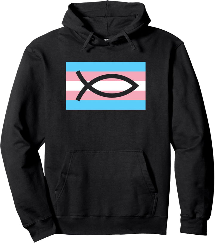 Christian Ally Jesus Fish Transgender Pride Flag Stuff Trans Pullover Hoodie