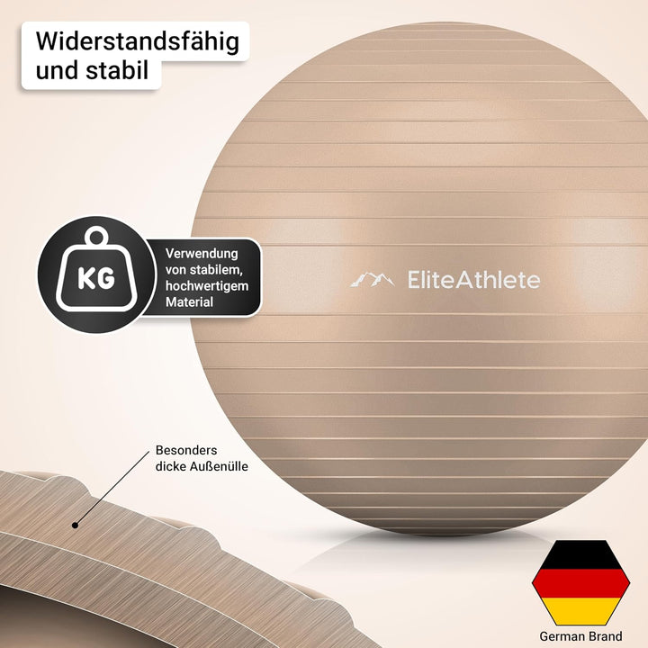 EliteAthlete Gymnastikball Sitzball Büro ergonomisch mit Anti Burst System - Fitness Pilates Schwang