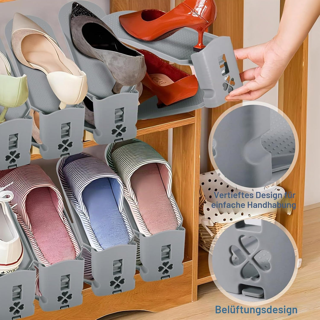 10 Stück Einstellbare Schuhregale, Schuhhalter Set,3 Höhenverstellbar Abnehmbar, Platzsparend, rutsc