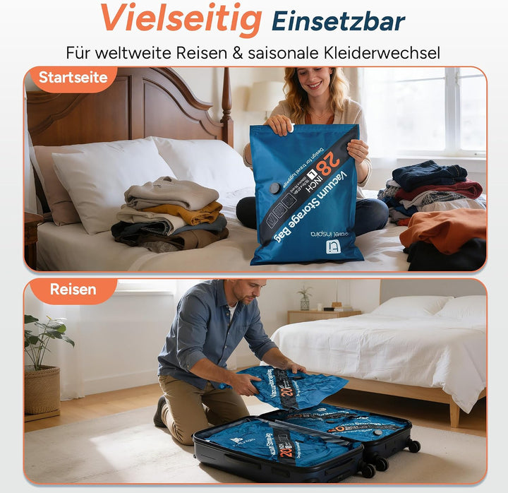 travel inspira Vakuumbeutel für Kleidung mit Kabelloser Vakuumpumpe, 9er Set Vakuumbeutel Reise, Oxf