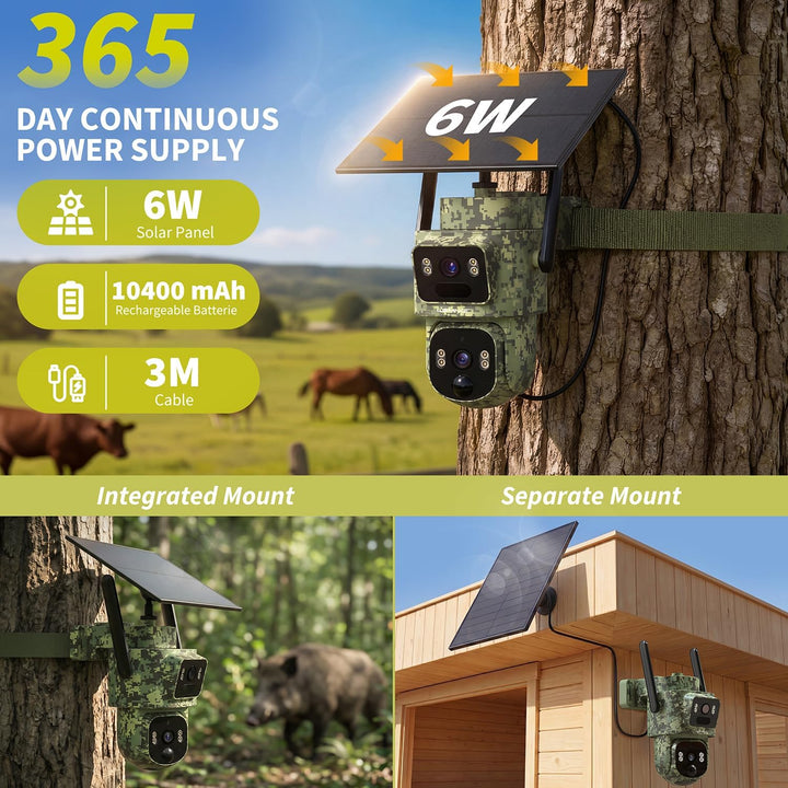 Lemnoi 4G Solar Wildkamera mit Automatische Verfolgung, 2K Nachtsicht 2 Stück, 2 Stück