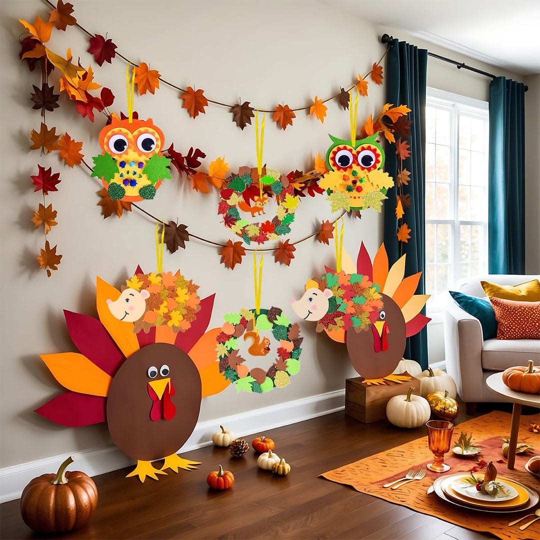 JOYEASE Filz Bastelset Herbst, 9 Stück Owl Igel Bastelset, Herbst Basteln für Kinder, Herbst Kränze