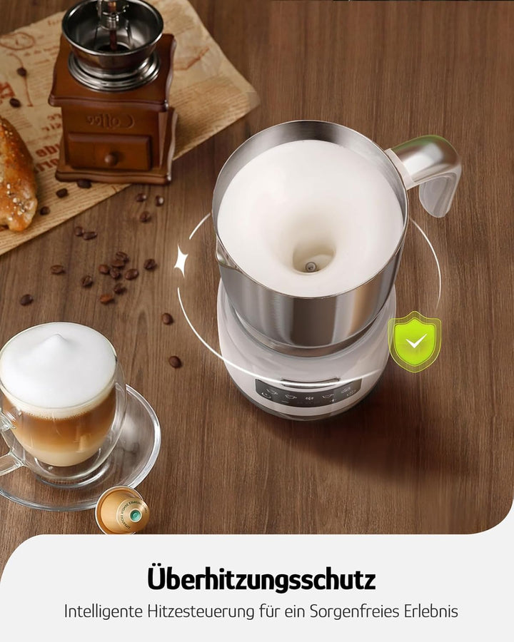 Hazel Quinn Milchaufschäumer 5-in-1 Funktionalität, 450 ml für Milchschaum heiss und kalt, heisse Sc