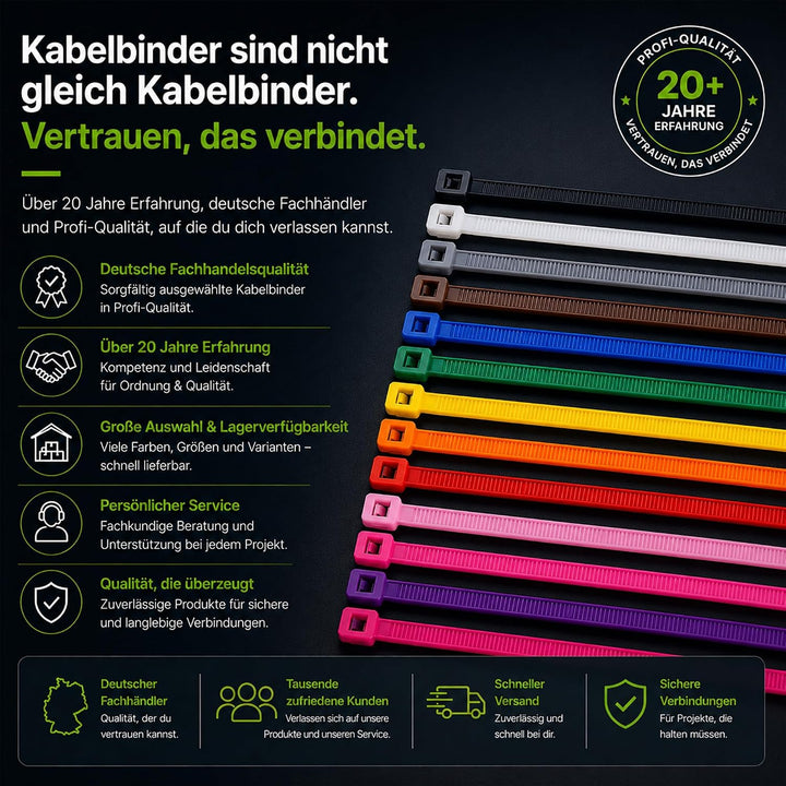 BeBo Kabelbinder Braun 9.0 x 780 mm I 100 Stück stabil &amp; vielseitig für den Innen &amp; Aussenbereich I